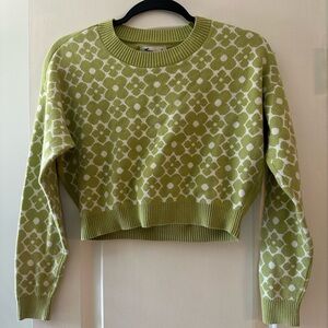 Hollister Green and White Geometric Crew Neck Sweater